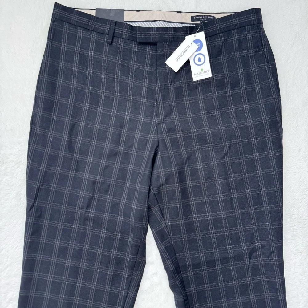 Banana Republic Pants Men’s 38x32 Black Check‎ Slim Fit 100% Wool Career NEW